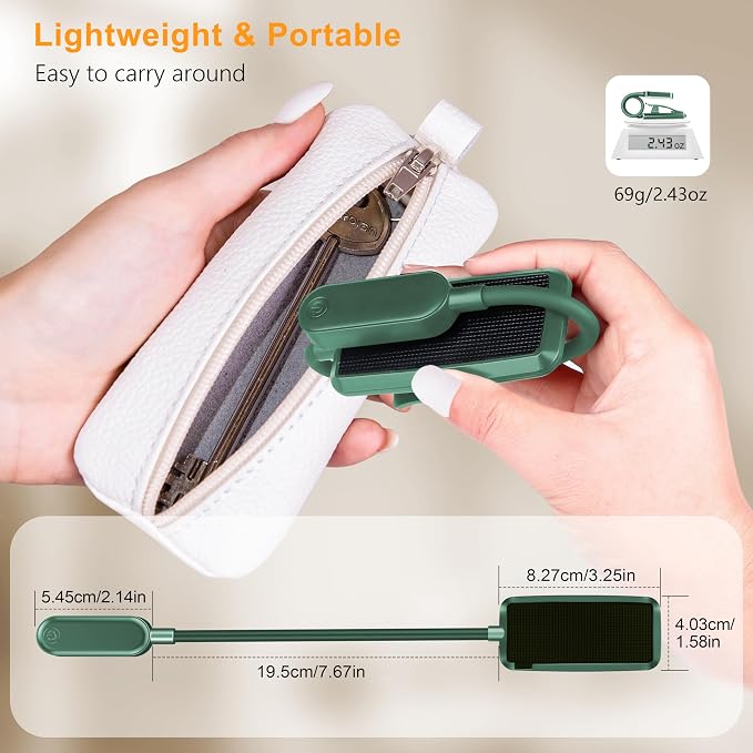 Gritin 16 LED Rechargeable Book Light for Reading in Bed | Eye Caring 3 Color Temperatures, Stepless Dimming Brightness, 80 Hrs Runtime, Lightweight Flexible Clip on Light-Green