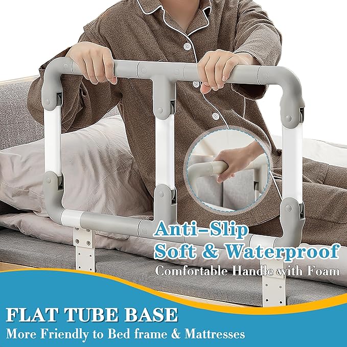 Folding Bed Rails for Elderly Seniors, Bed Assist Rail with Adjustable Heights for Easily Getting in or Out of Bed, Bed Rail Safety Bar, Fits King, Queen, Full, Twin, Medium