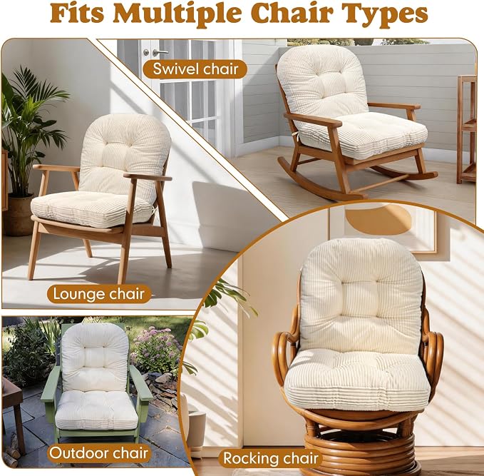 Swivel Rocking Chair Cushion, 48"x24"x6" Egg Chair Cushions with Corduroy Cover for Indoor/Outdoor Use,Waterproof and Fade-Resistant(Milk White)