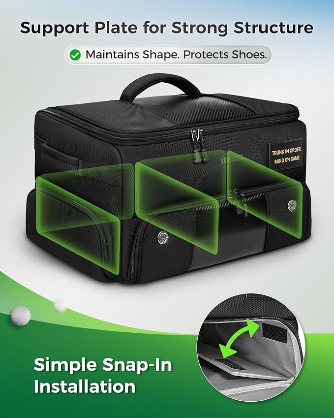 YOREPEK Upgraded Golf Trunk Organizer with Removable Insulated Pouch | Golf Gifts for Men, Golf Organizer with Dust-Proof Protective Layer, Multi-Compartment fit 2 Pairs of Shoes, Golfing Stuff