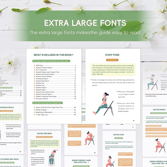 Chair Yoga for Seniors Over 60 Book & Chart – 30-Day Challenge, Gentle Seated Yoga Guide, Chair Yoga for Weight Loss & Flexibility, Senior Chair Exercises for Women & Men, 8.5x11" Book on Chair Yoga (Purple)