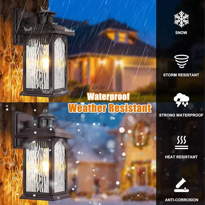 FILIYANO Motion Sensor Outdoor Wall Light Fixture, Oil Rubbed Bronze, 1Pack | Anti-Rust, Waterproof, Brown Exterior Coach Lantern with 3 Modes, Modern Dusk to Dawn Sconce for Garage, Porch, Patio