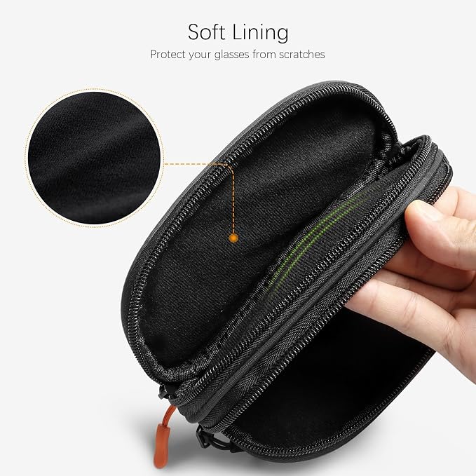 Double Eyeglasses Case Soft Portable Zipper Sunglasses Pouch with Keychain Clip for Men Women