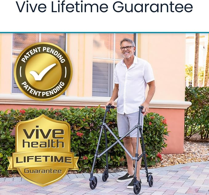 Vive Mobility Lightweight Walker for Seniors - Narrow, Folding Walker | W/Wheels for Small & Tight Spaces - Light Weight for Balance, Compact Doorways, Foldable - Portable & Collapsible for Travel