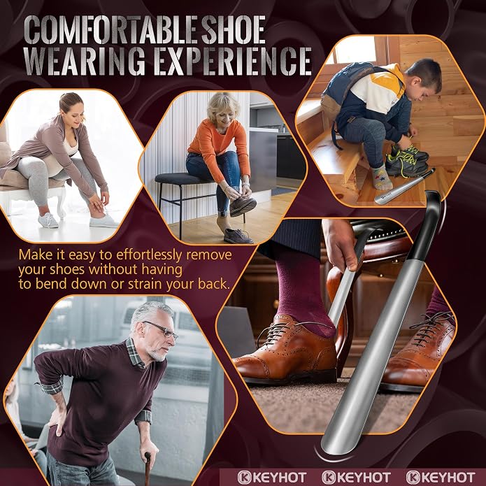 Metal Shoe Horns 7.5-16.5“, Shoehorns Long & Travel for Kids Adult | Stainless Steel Shoehorns, Shoe Spoons, Portable Compact Lightweight Wear Shoes Helper for Boots Men Women