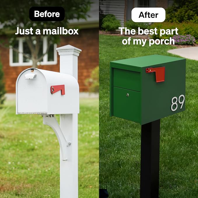 Adoorn Lockable Post Mount Mailboxes for Outside - Large Anti-Theft Locking Mailbox for Packages and Letters - Weatherproof Construction - Durable Steel - 15.5" H x 12" W x 18.5" D - Forest Green