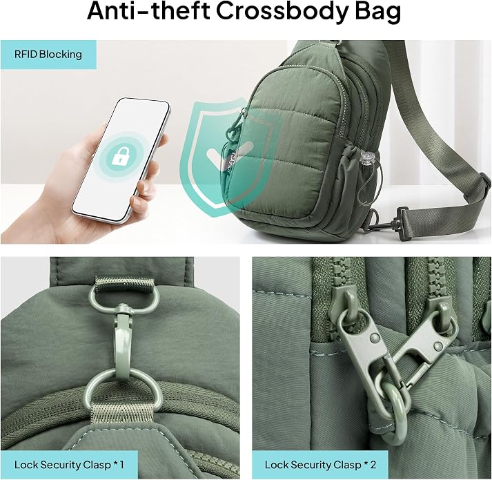 TOPEAST Sling Bag for Women, Anti-Theft Crossbody Bag with RFID Blocking & Small Water Bottle Holder for Travel