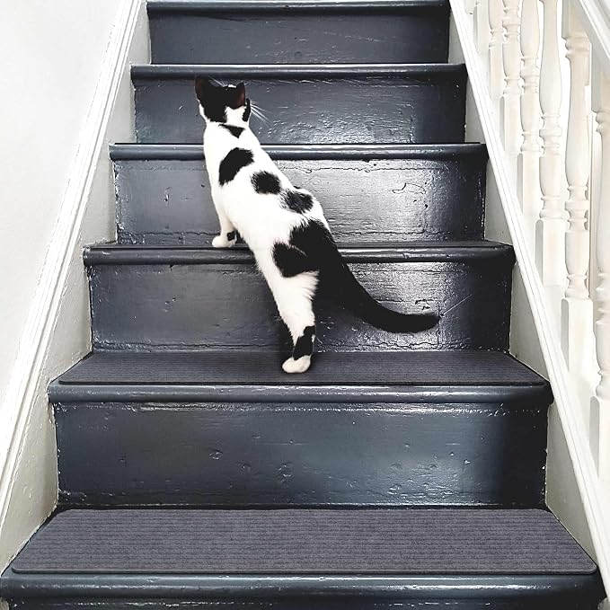 7 PCS Non Slip Stair Treads for Wooden Steps – 8"x30" Indoor Non Slip Stair Treads, Carpet Stair Mats with Self-Adhesive Backing, Removable & Machine Washable – Dark Grey