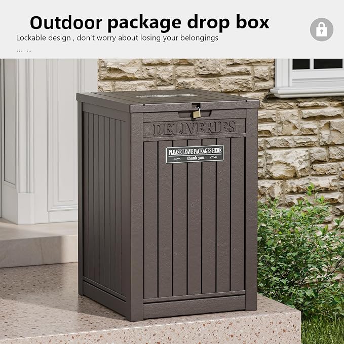 Package Delivery Box for Outside, Waterproof Outdoor Storage, Brown