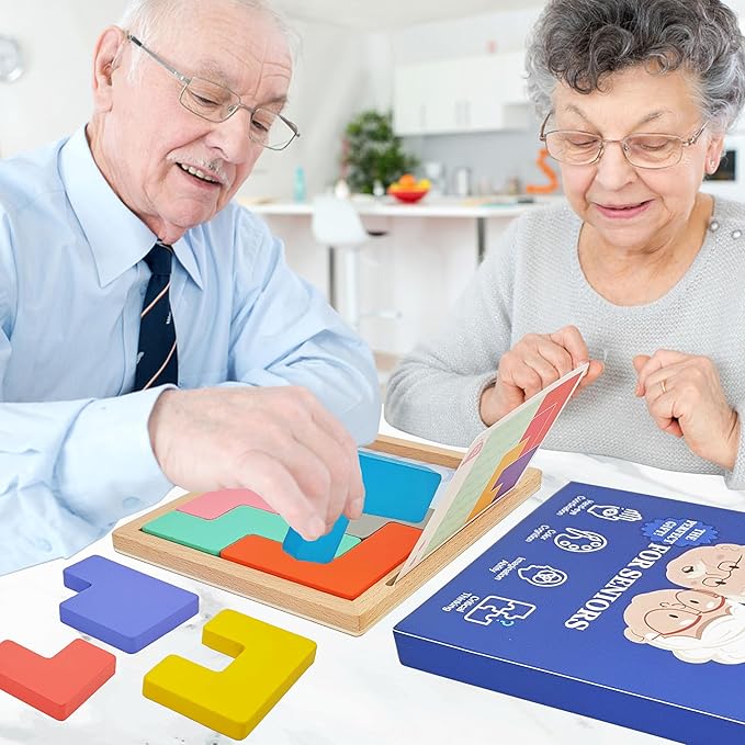 8 Wooden Tiles Matching Dementia Activities for Seniors, Easy Memory Games for Alzheimers Patients, Cognitive Craft Gifts for Elderly Women, Large Puzzle Pattern Blocks Matching Board Gadgets