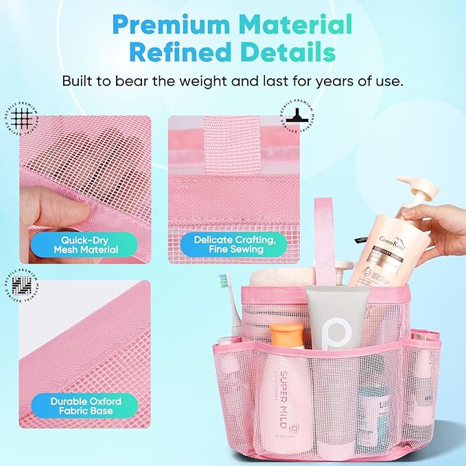 EUDELE 2 Pack Mesh Shower Caddy Portable for College Dorm Room Essentials, Shower Caddy Dorm with 8-Pocket Large Capacity,Shower Bag for Beach,Swimming,Gym All Black+All Purple