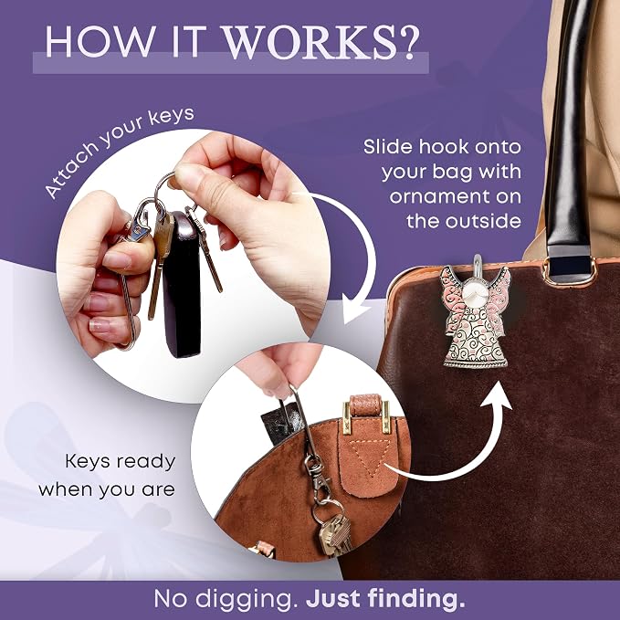 Women’s Bag Charm Key Finder, Car Keychain Hook, Cute Purse Organizer & Tote Bag Accessories, Gifts for Mom - Original
