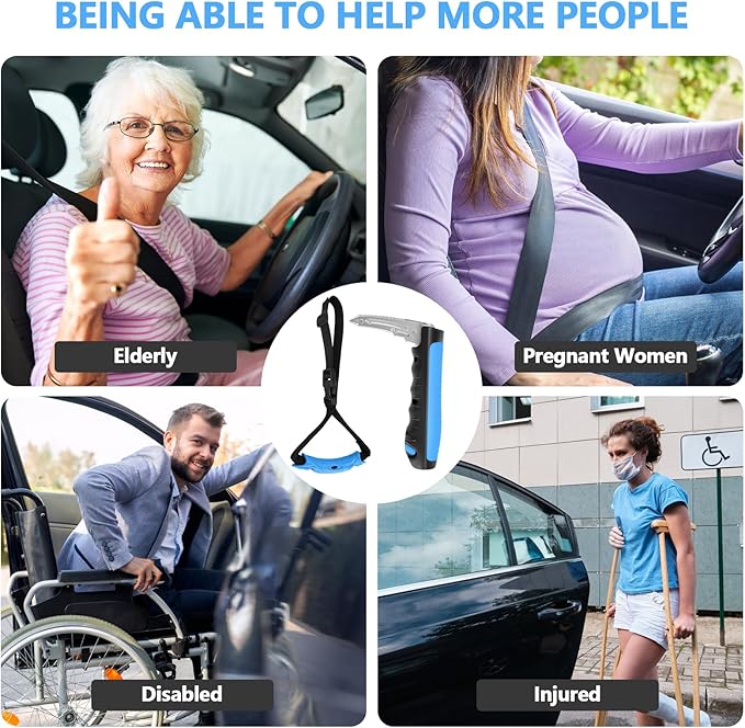 Car Door Handle for Elderly - 2025 New 3-in-1 Car Handle Assist, 2 Pack Auto Cane Portable Vehicle Support Handle Door Assist Bar, Max Load 500 Lbs, Anti-Slip Design (Blue-Car Handle +Strap)