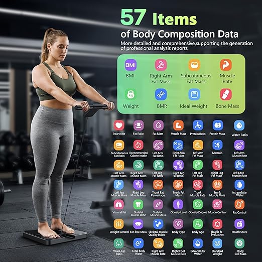 Smart Scale for Body Weight and Fat, 57 Body Composition Metrics, BMI, Muscle Mass, 8-Electrode Digital Bathroom Scale, 485lbs Capacity, with 5.25-Inch VA Color Screen & Retractable Handle