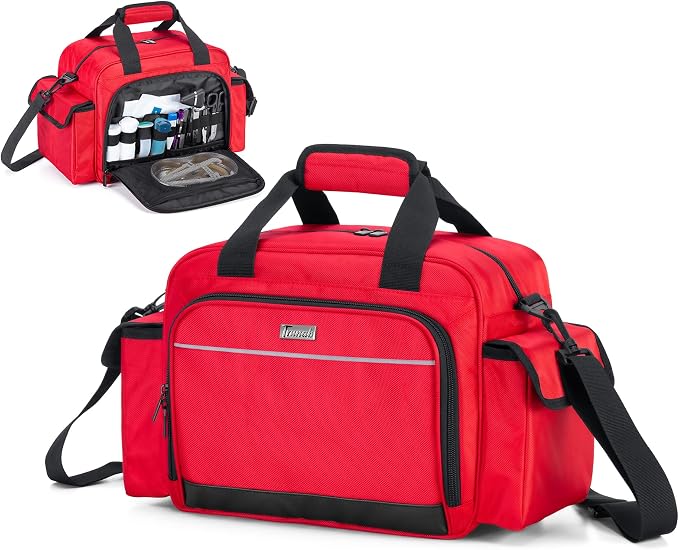 Trunab Home Health Nurse Bag Empty, Portable Medical Supplies Shoulder Bag | for Hospice, Home Visit, Hospital Interns, Red, Bag Only