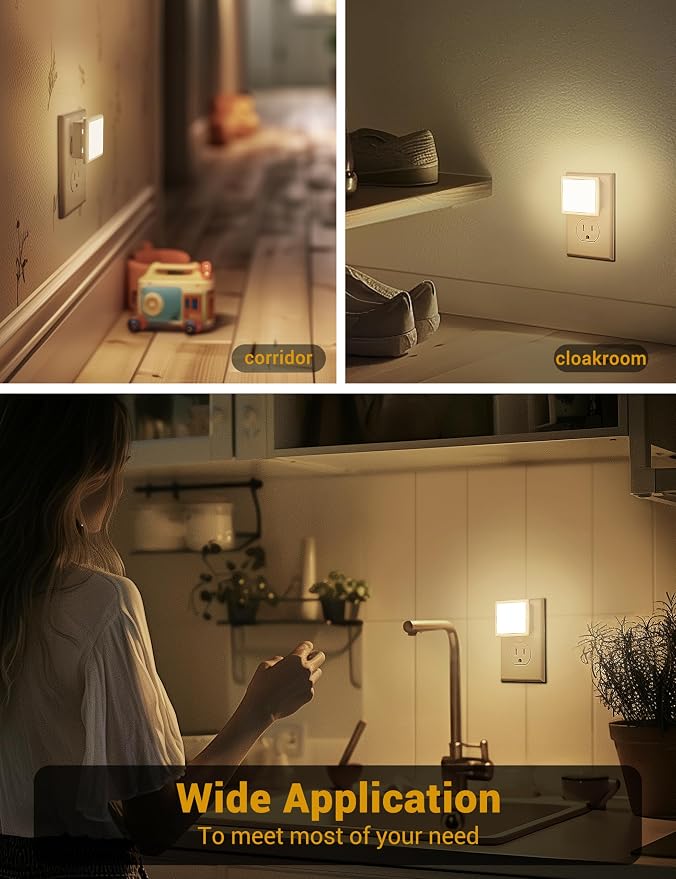 JandCase Night Light, 4 Pack Night Lights Plug into Wall, Auto Light Sensor | 3000K Warm White Nightlight Plug in, LED Night Lights for Kids Adults Bathroom Hallway Kitchen