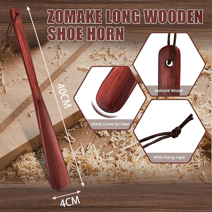 ZOMAKE Wooden Shoe Horn Long Handle for Men Women 15.7" 13.8" | Long Shoehorn Boot Horn for Seniors, Sturdy Wooden, Shoes Protection, No Bend Over, Easy Shoe Wear for Home Office Use