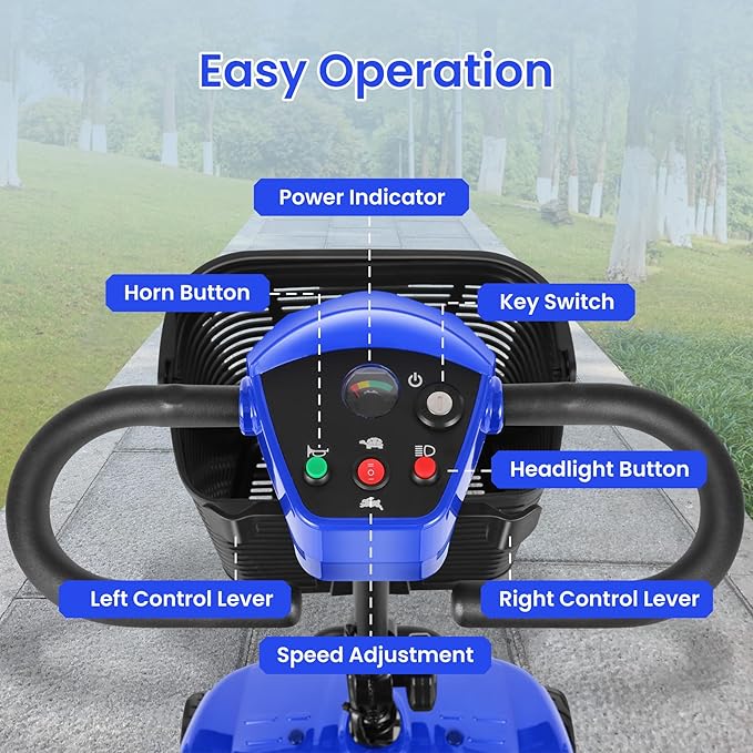 Wooken Mobility Scooters for Seniors, Adults, 4 Wheels Foldable Powered Mobility Scooter 264 lbs All Terrain, Compact Heavy Duty Electric Powered Wheelchair with Seat for Travel, Smart Safety System