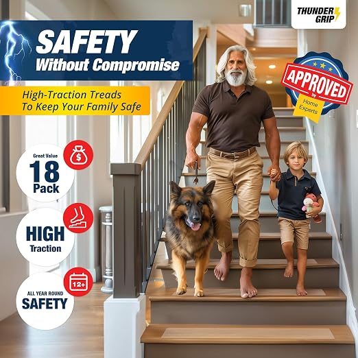 Clear Stair Treads Non-Slip Indoor 24" x 4" 18-Pack - Stair Grips for Wood