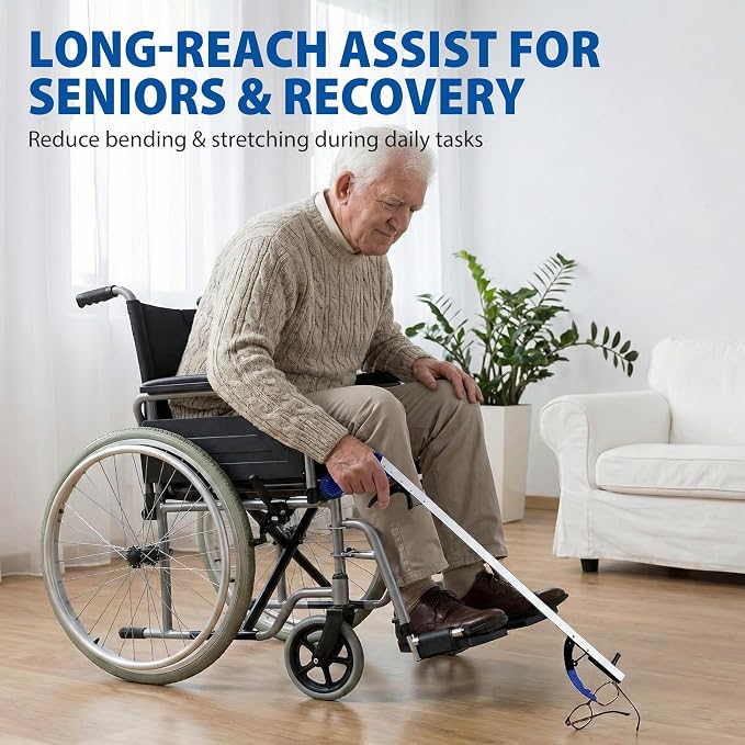 Blue Jay 32" Reacher Grabber Tool for Seniors, 2 Pack - Sturdy Non-Folding Pick Up Stick with Magnetic Tip, Lightweight Long Reach Assist for Elderly, Mobility, & Surgery Recovery
