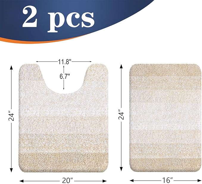 OLANLY Bathroom Rug Set 2 Piece, Soft Absorbent Microfiber Bath Mats and U-Shaped Contour Toilet Rug, Non-Slip, Machine Wash Dry, Plush Shaggy Bath Mats for Bathroom (24"x16"+U24 x20, Light Beige)