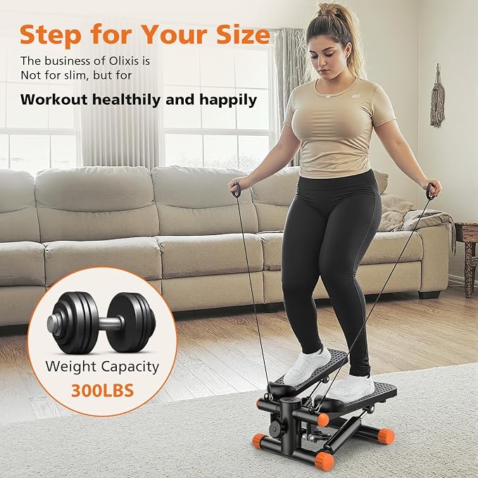 OLIXIS Steppers for Exercise At Home Workout Equipment, Mini Stepper Exercise Machine for Senior Citizens, Twist Stepper with Resistance Bands, Cardio Weight Loss Equipment Home Fitness