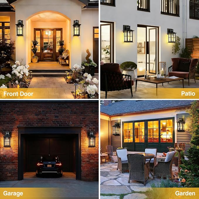 2 Pack Outdoor Motion Sensor Porch Light, Black Exterior Wall Lantern Lighting Fixtures,Dusk to Dawn Outdoor Wall Lights, Waterproof Front Porch Light Outside for Garage, Patio,House.