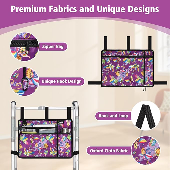 supregear Accessories Bag for Walker, Wheelchair, Rollator - Walker Basket Bag w/Cup Holder - Seniors Caddy Attachment Pouch, Water Resistant Large Capacity Carry Storage Carrier Tote