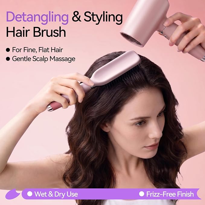 Detangling & Styling Hair Brush for Women Men, Wet& Dry Detangler Hairbrush | Dual-Length Nylon Bristles for Straight to Curly Hair Types, Eliminates Knots & Reduces Breakage, Pink Gradient