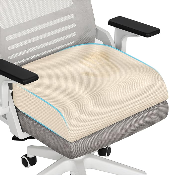 TranquilRelax XL Memory Foam Seat Cushion for Office Chair, Khaki | Medium-firm Support for Long Sitting, Washable Mesh Cover, Non-slip Base, Perfect for Car Seats & Short Drivers