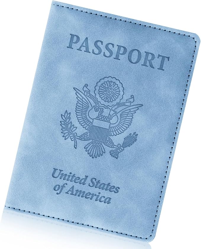 Passport Holder for Travel Essentials,RFID Blocking Passport Cover Wallet Card Case for Women and Men (Blue)