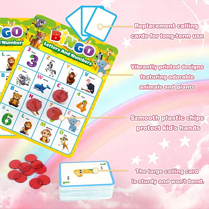 Alphabet and Number Bingo Game for Kids 3-6, ABC and 123 Bingo Board Game for Toddler 4-8, Alphabet Learning Toys for Kids, Preschool Learning Activities, Family Matching Games
