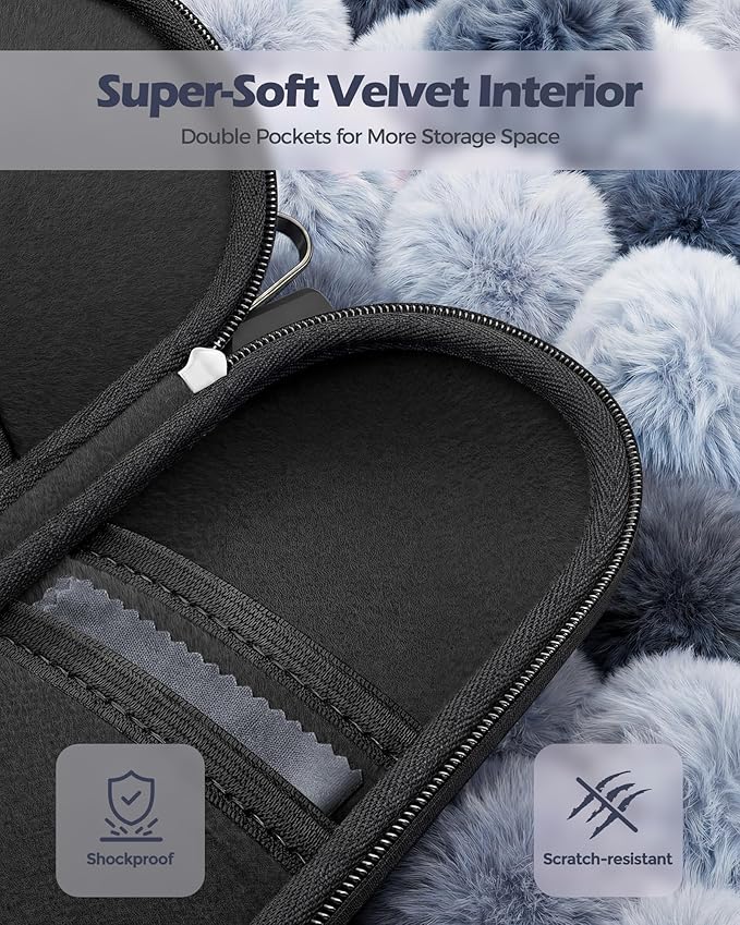 ProCase Hard Double Sunglasses Glasses Case for Men Women -Black | Hard EVA Shell Shockproof Dual Eyeglass Case with Metal Hook Velvet Lining, Travel Zipper Organizer for Couple Gifts