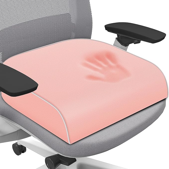 SweetSlubr Seat Cushion for Tailbone Pain Relief, Office Chair Cushion, Memory Foam Large Chair Pad with Non-Slip Cover for Soft Support at Office Chair, Car Seat, Airplane Pink/2X-Large