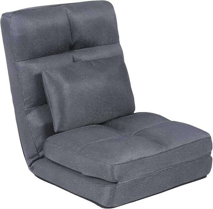 Indoor Chaise Lounge Sofa, Floor Chair with Back Support for Adults, 14 Angle Adjustment Recliner Chair, Folding Floor Lounger with Pillow 8823(Grey-2)