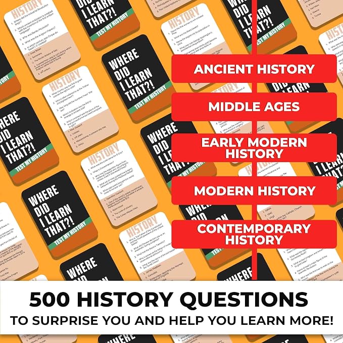 Trivia Card Games for Adults — Family Board Games for Teens and Adults | 500 History Questions Trivia Cards with Answers – Fun Party Game for Family Game Night