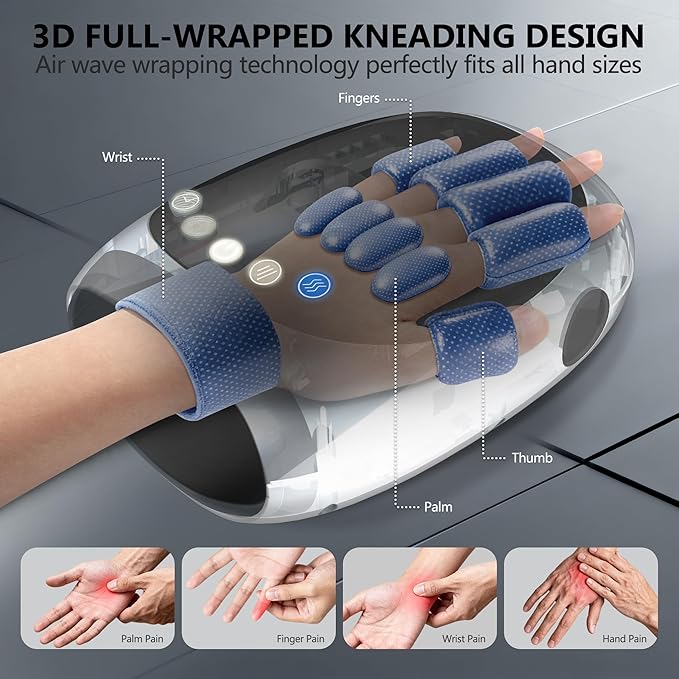 Hand Massager with Heat and Compression for Arthritis Pain Relief, with 5-Finger Individual Therapy, Fits All Hand Sizes,Rechargeable & Portable (White)