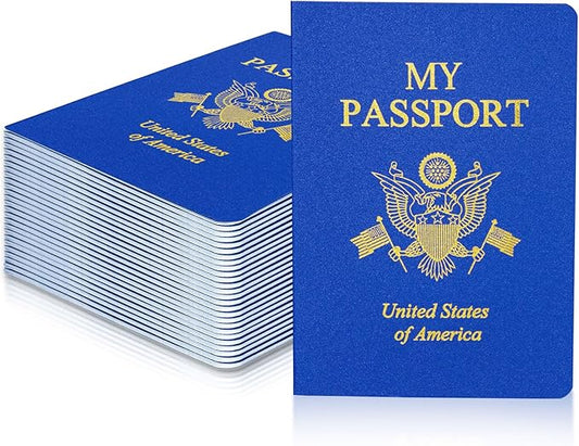 10 Pcs Blank Passport Notebook Blue Passport Book Fake Passport Travel Journal Sticker Collection Book for Kids School Projects World Travel Pretend Activity Party Favors, 5.51x3.9 Inch