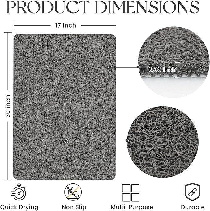 Bathtub Mat Non Slip, 30x17 Inch Shower Mats for Inside Shower, PVC Loofah Bathroom Mat Quick Dry with Drain Hole, Phthalate-Free Bath Mats for Shower Bathroom Tub and Wet Areas (Grey)