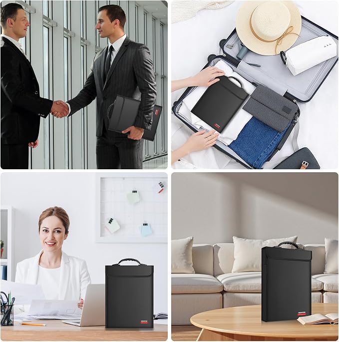 6400℉ Fireproof Document Bag with Lid, Two Storage Pockets Fireproof Bag | 15.4"x11.4"x1.77" Waterproof Money Bag for Files, 12 Layers Heat Insulated Safe for A4 Legal Letter Size Files and Valuables