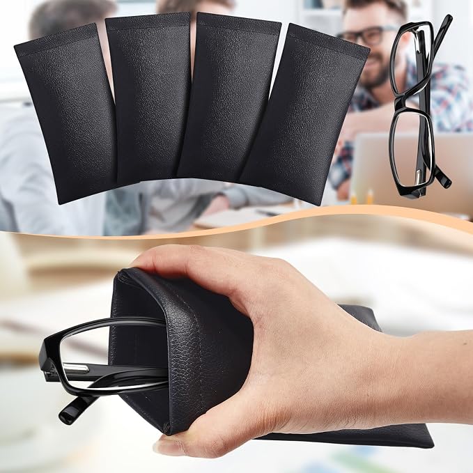Xuhal 8 Pcs Leather Glasses Case Sunglasses Pouch Eyeglass Case Soft Squeeze Top Portable Travel Glasses Sleeve for Women Men