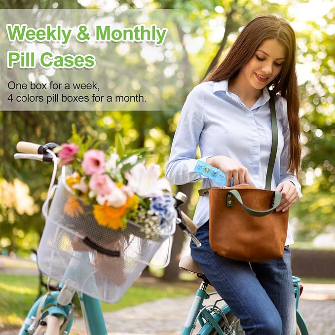 4 Pack Weekly Pill Organizer, 7 Days Pill Case Travel Daily Pill Box Portable Medicine Organizer and Planner with Compartment for Vitamins, Fish Oil, Supplements and Medication (4 Colors)