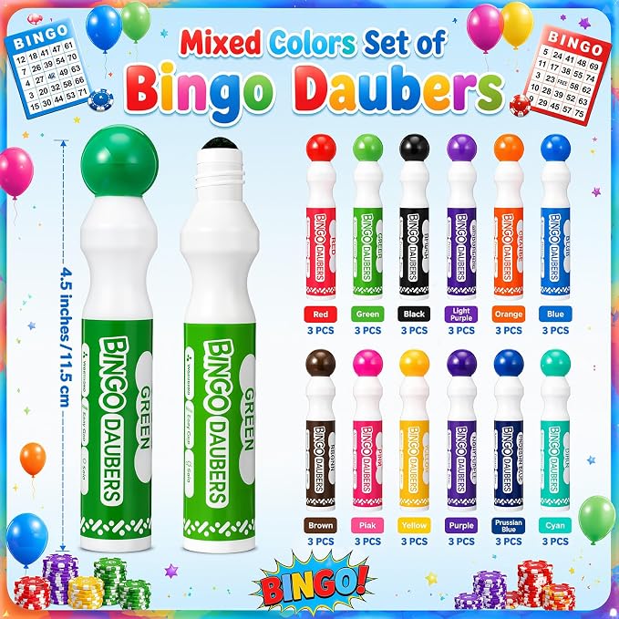 Crtiin 36 Pack Mixed Colors Set of Bingo Daubers Bingo Dabbers Dot Markers Bulk Paint Dotters Craft Ideal for Art and Crafts Painting Supplies Drawing Coloring Class Pre School Adult Gift (12 Colors)