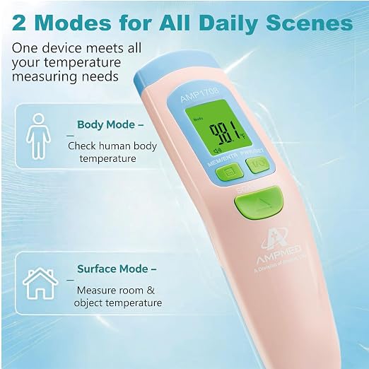 Medical Grade Non-Contact Forehead Thermometer, Pink | With Case, Adults, Kids & Infants, No-Touch, Temporal Fever Thermometer