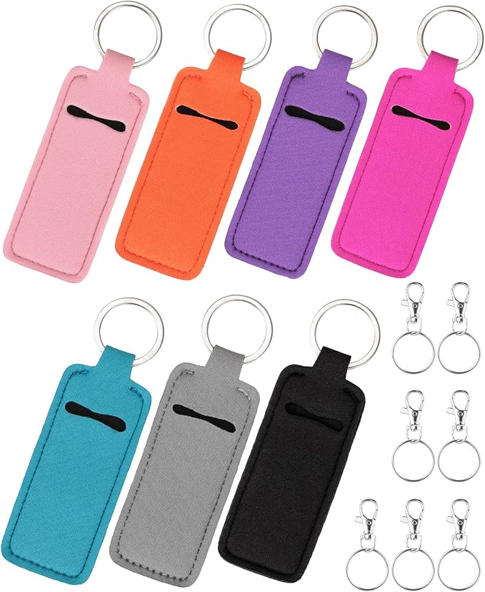Meiiy Chapstick Holder Keychain Lip Balm Holder Lipstick Sleeve Pouch Lip Gloss Holder Stocking Stuffers Gift for Women