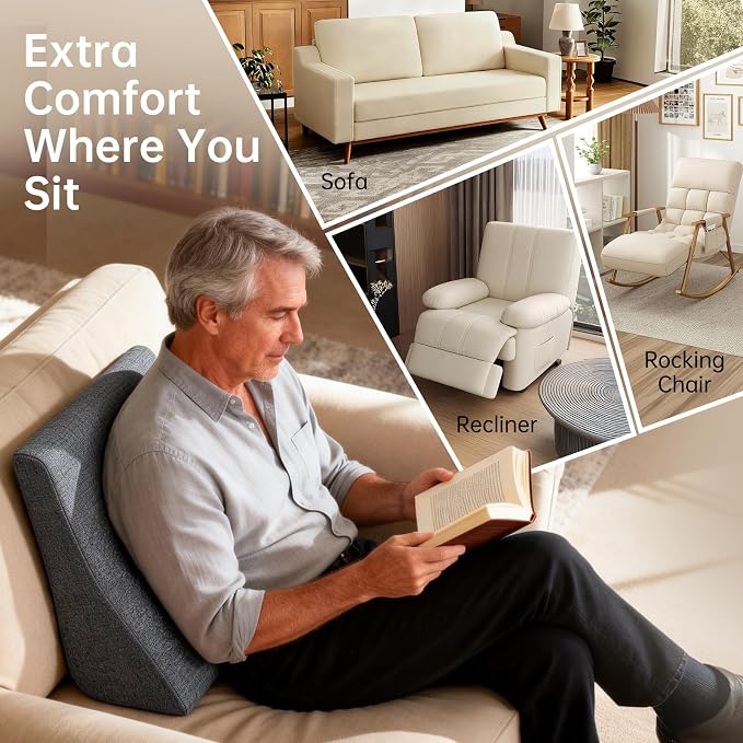 Vekkia Lumbar Support Pillow for Recliner - Couch Back Support Pillow for Lower Back Pain Relief, Lumbar Cushion for Sofa, Accent Chair & Armchair, Recliner Cushions for Elderly, Washable Cover (Gray)