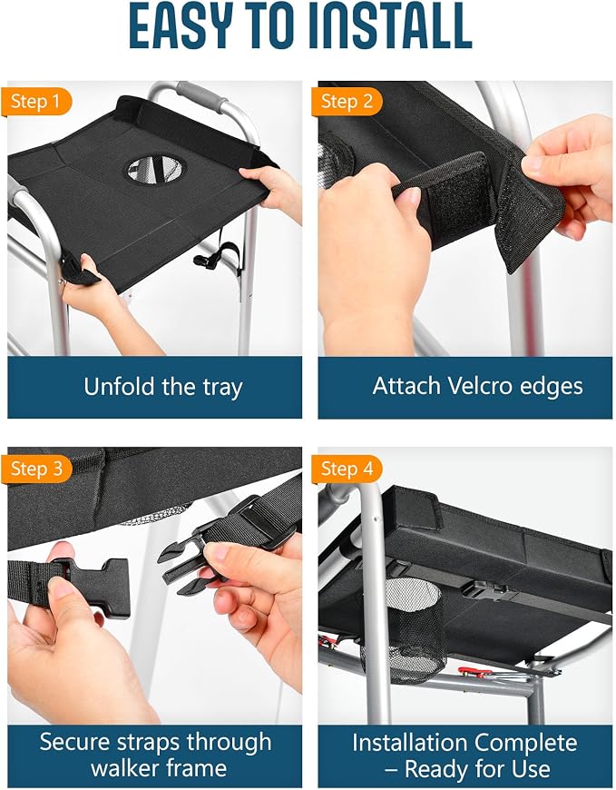 Walker Tray with Cup Holder, Lightweight Detachable Mobility and Walker Accessories Table for Senior, Rollator Tray for Rolling Folding Rollator, Easy Assembly