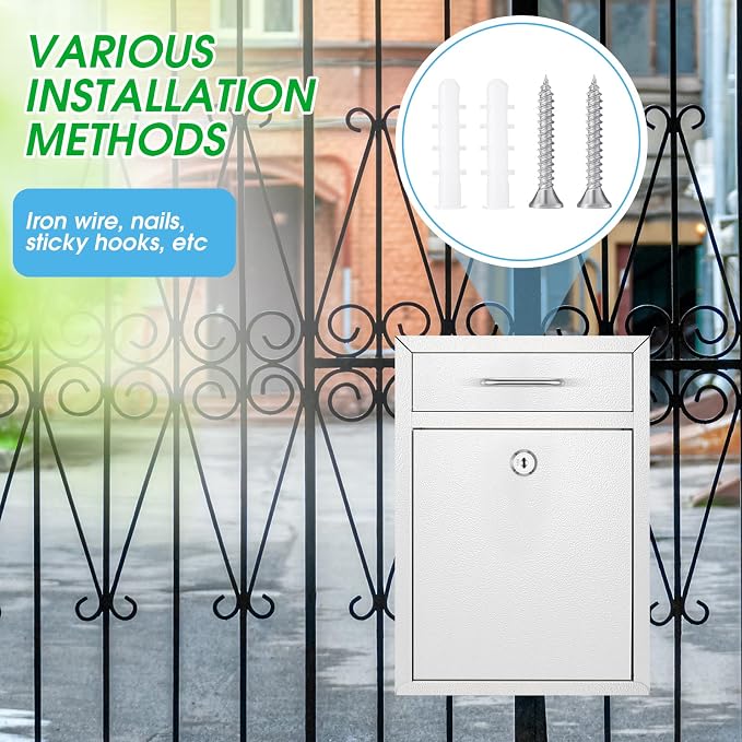Yaocom Locking Mailbox with Key for Outdoor 12.2 x 8.5 x 3 Inches Large Wall Mount Mail Box with Lock Security Mail Drop Metal Collection Boxes Hanging Secure Postbox(Creamy White)