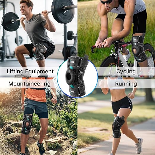 Hinged Knee Brace with Dual Metal Side Stabilizers & Patella Support – Adjustable Open Patella Knee Support for Men and Women – Helps with ACL, MCL, Meniscus Issues – Breathable Design for Sports, Running, Workout (Medium)