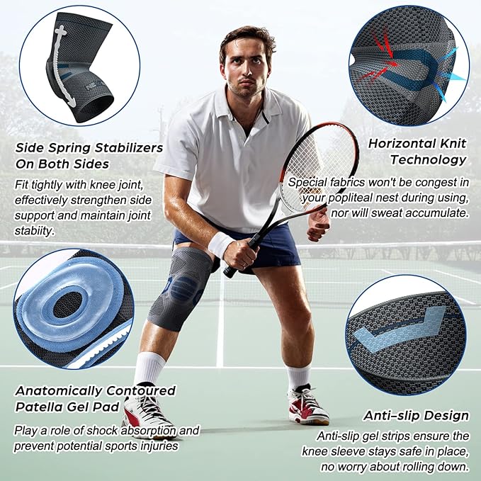 NEENCA Professional Knee Brace for Pain Relief, Medical Knee Compression Sleeve, Knee Support with Horizontal Knit Tech for Meniscus Tear, ACL, Arthritis, Joint Pain, Runner, Workout